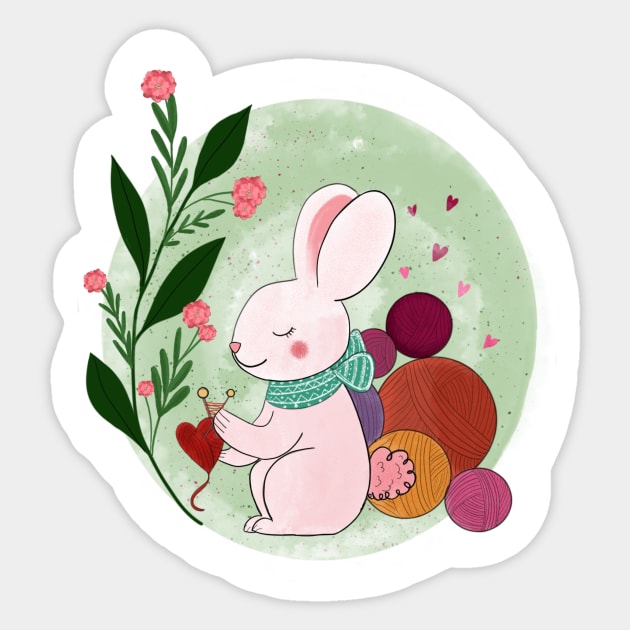 Bunny knitting heart Sticker by SanMade